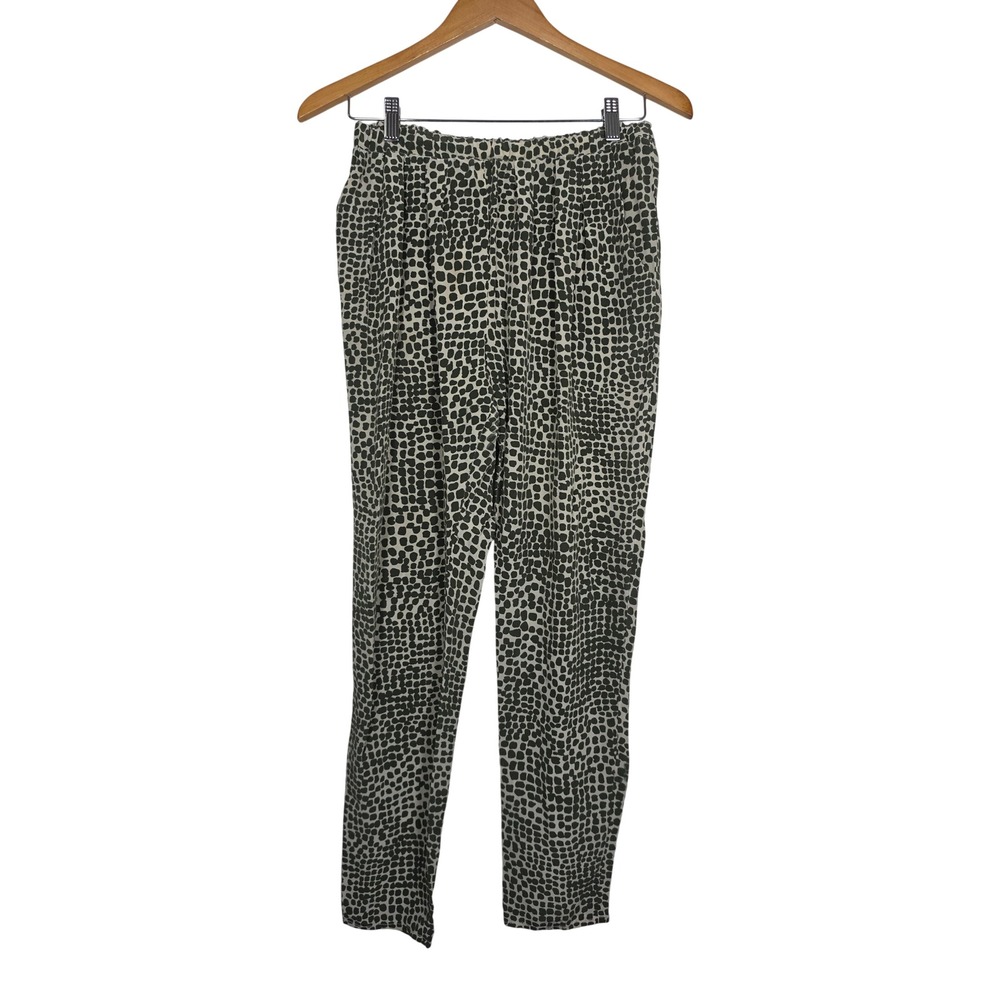 Stella McCartney Womens Painted Silk Spot Trouser Pleated Pants Elastic Green 38